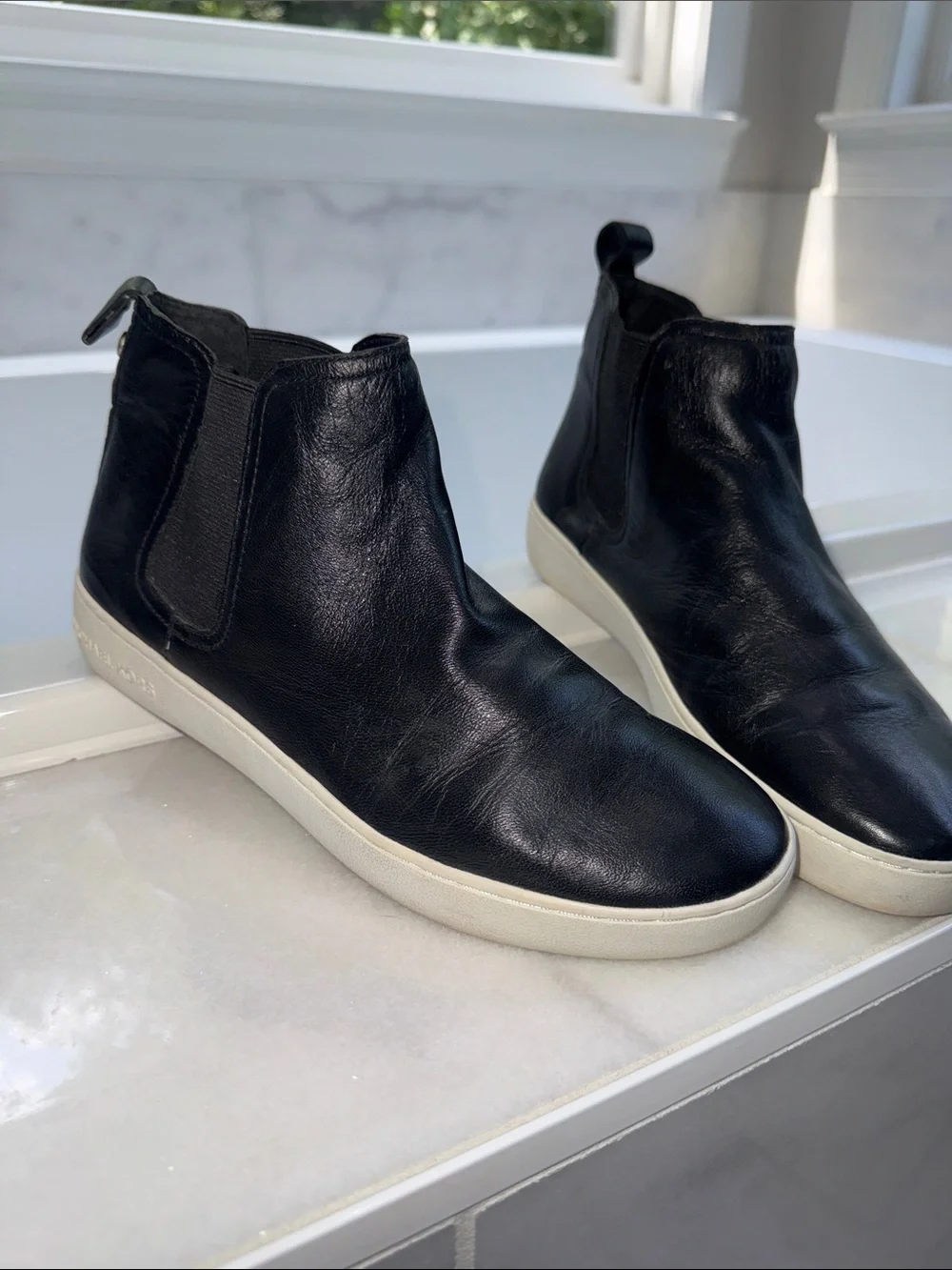 Michael Kors Black Leather Chelsea Booties with White Sole